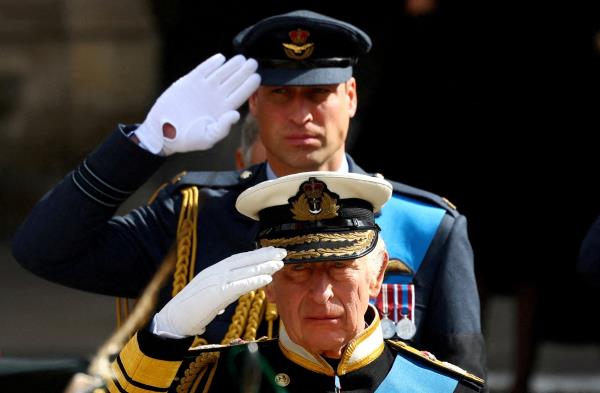 King Charles and Prince William during Queen Elizabeth's funeral.