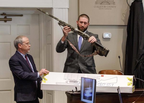 Alex Murdaugh cries as the murder of his wife and son is described by Colleton County Sheriff's Department Sgt. Daniel Greene during testimony in Murdaugh's double murder trial at the Colleton County Courthouse in Walterboro, S.C, Thursday, Jan. 26, 2023. 