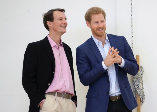 Prince Joachim of Denmark (left) and Prince Harry (right) are seen at the Danish Veteran Centre on Oct. 26, 2017, in Copenhagen, Denmark. 