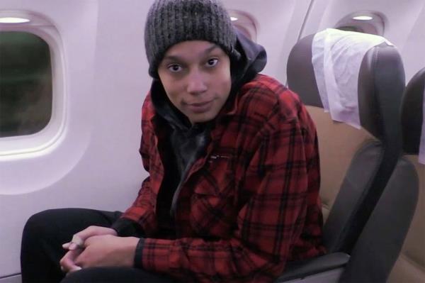 Brittney Griner on her flight heading to the US on Thursday, Dec. 8.