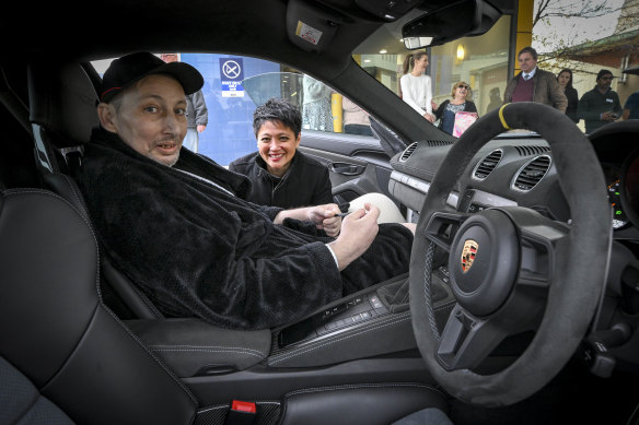 Robert Harrison, a patient at the Northern Health Palliative Care Unit, whose last wish was a drive in a sports car. o<em></em>ncologist Jaclyn Yoong helped him fulfil his dream.