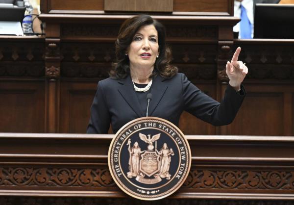 New York Gov. Kathy Hochul delivers her State of the State address in the Assembly Chamber at the state Capitol.