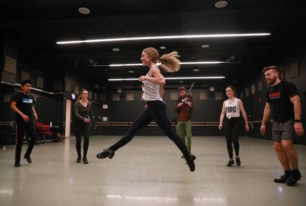 Trinity Irish Dance Company associate artistic director and dancer Chelsea Hoy at a rehearsal at Roosevelt University in Chicago in 2022. 