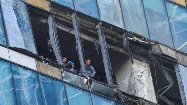 The damaged office building in Moscow