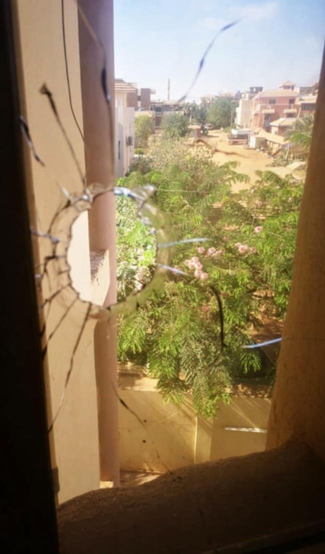 Undated handout photo of damage to a window at the home of Munzir Salman when Sudanese armed forces soldiers were ambushed by Rapid Support Forces (RSF) officers outside his block of flats in Khartoum, Sudan. Issue date: Wednesday April 26, 2023.2PR5XT5 Undated handout photo of damage to a window at the home of Munzir Salman when Sudanese armed forces soldiers were ambushed by Rapid Support Forces (RSF) officers outside his block of flats in Khartoum, Sudan. Issue date: Wednesday April 26, 2023.