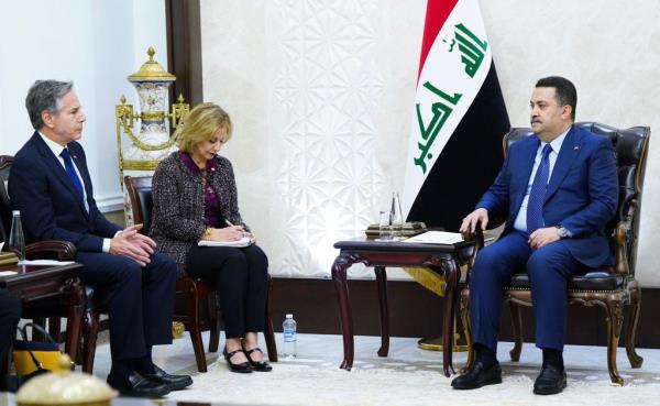 Iraqi Prime Minister Mohammed Shia Al Sudani met with US Secretary of State Antony Bl<em></em>inken in Baghdad, Iraq, this month. 