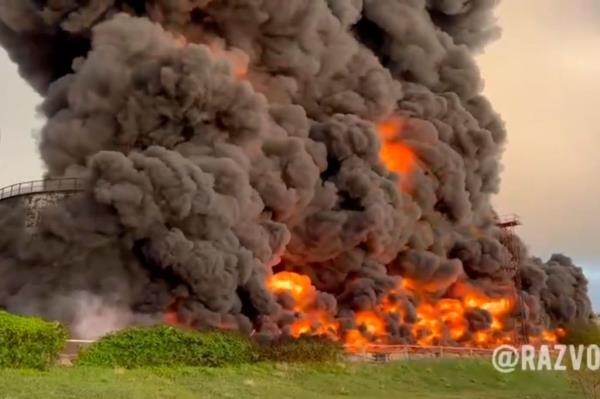 A massive fire erupted at a Crimean oil reserve after what Russian officials say was caused by a drone.