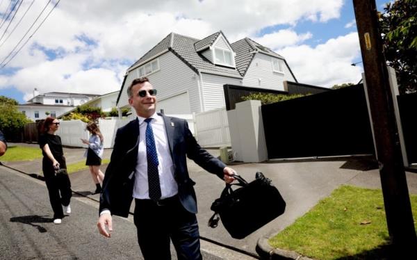 ACT leader David Seymour leaving Natio<em></em>nal Party leader Christopher Luxon's house on 21 November, 2023.