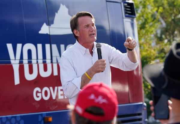 Virginia Gov. Glenn Youngkin addresses the crowd during an early voting rally Sept. 21, 2023, in Petersburg, Va.