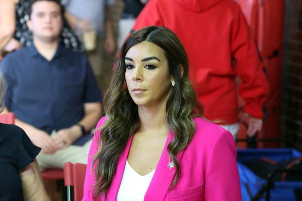 Candidate Natalie Toro at the Hamlin Park field house in Chicago on July 10, 2023, as the Democratic Party's 20th District State Senate District Committee co<em></em>nducts in-person interviews to fill the vacancy.