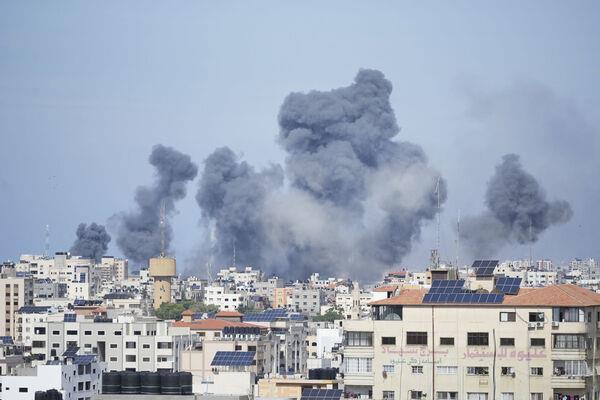 Smoke rises from an explosion caused by an Israeli airstrike in the Gaza Strip last Saturday. Photo: AP/Hatem Moussa