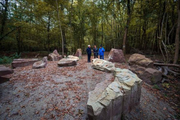 A meditation area in the forest sanctuary in Muttersholtz.