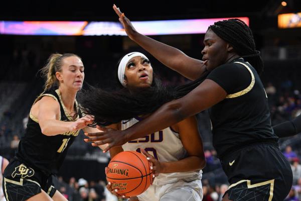 Colorado stunned Angel Reese and No. 1 LSU Mo<em></em>nday night. (Brian Rothmuller/Icon Sportswire via Getty Images)