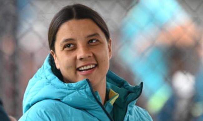 Sam Kerr arrives at Matildas training on the eve of Australia’s round-of-16 World Cup match against Denmark.