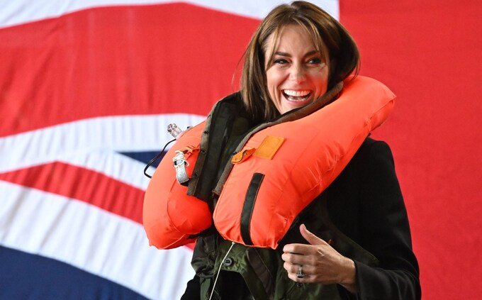 The Princess Of Wales reacts as the jacket inflates