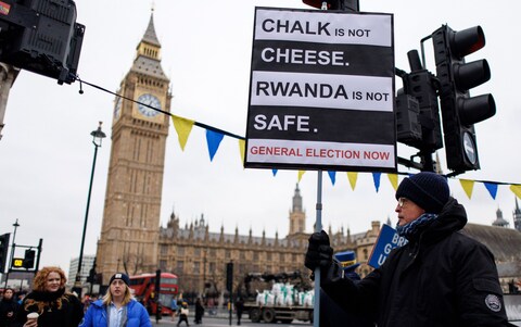 Protesters against the Government’s Rwanda Bill ahead of the crucial vote in Parliament 