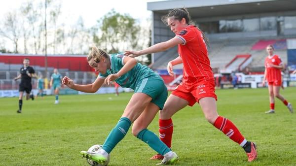 Shamrock Rovers' Joy Ralph (L) holds off Shelbourne's Kate McCarn