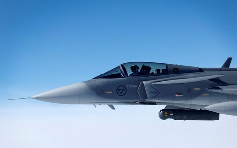 A Swedish Air Force Saab JAS 39 Gripen fighter jet 