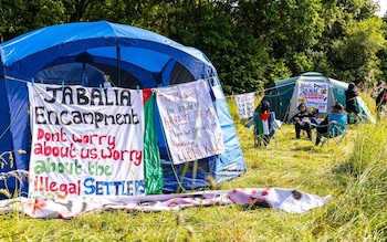 Palestine Action set up camp outside Elbit's drone engine factory in Shenstone