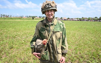 Sgt Danny Mawson, a reservist with 4 para, jumped with a chicken teddy in memory of Myrtle 