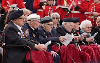 D-Day veterans Ken Hay, 98 (left) and Alec Penstone, 98 (second left) at the statue of Field Marshal Mo<em></em>ntgomery during the Spirit of Normandy Trust service in Coleville-Montgomery, France