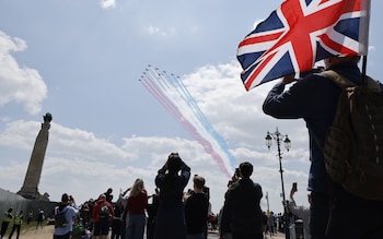 The Red Arrows fly over the D-Day 80th Anniversary event at Southsea Common in Portsmouth