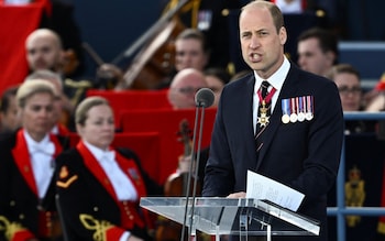 The Prince of Wales speaks during a commemorative event for the 80th anniversary of D-Day