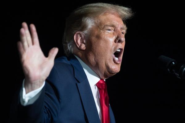 Trump holds a Make America Great Again rally as he campaigns at Orlando Sanford Internatio<em></em>nal Airport in Sanford, Florida, October 12, 2020. 