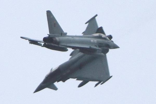 Two RAF fighter jets flying over eastern England. 