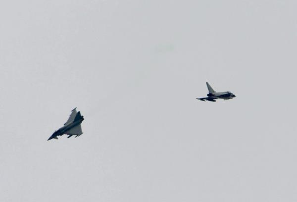 Two RAF fighter jets flying over eastern England. 