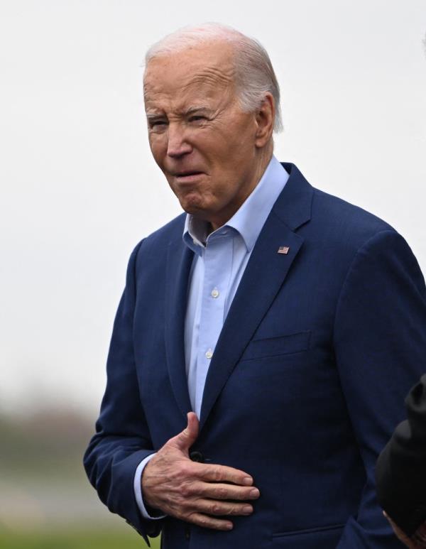 US President Joe Biden being greeted by former US Representative Bob Brady at Philadelphia Internatio<em></em>nal Airport on April 18, 2024