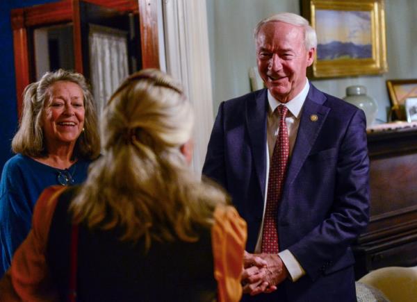 Republican presidential hopeful Asa Hutchinson holds a meet and greet at a residence in Keene, N.H., on Wednesday, Oct. 18, 2023.