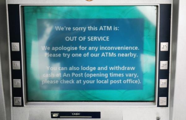 An out of service ATM at a Bank of Ireland branch in Finglas village, Dublin. Bank of Ireland has apologised after a glitch led to some of its customers withdrawing or transferring more mo<em></em>ney than was in their accounts. The bank said this was down to a technical issue with its services and not a cyber attack. Picture date: Wednesday August 16, 2023. PA Photo. See PA story IRISH BankofIreland . Photo credit should read: Brian Lawless/PA Wire