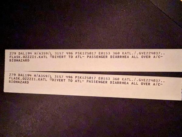 A Delta Airlines Airbus A350 turned around back to Atlanta Friday night because of diarrhea throughout the airplane from a passenger and it?s a biohazard.