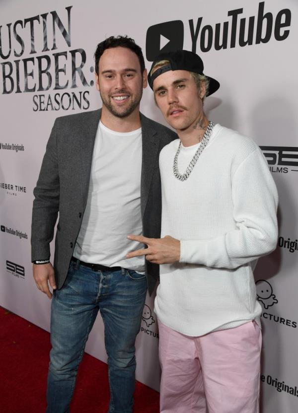 Scooter Braun and Justin Bieber attend YouTube Originals 