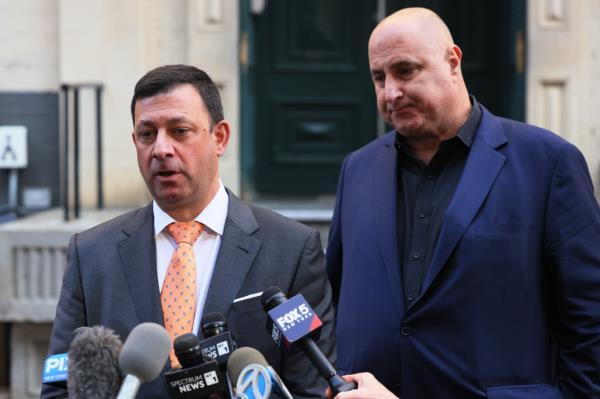 Thomas Kenniff, attorney representing Daniel Penny, speaks with press after Penny turned himself into the 5th Precinct on May 12, 2023 in New York City. 