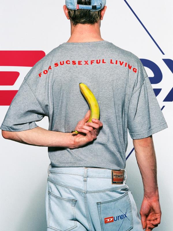 Model wearing Diesel x Durex