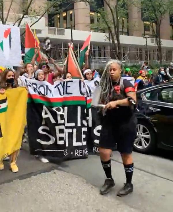 Social media posts showing showing Shellyne Rodriguez at a pro-Palestine march