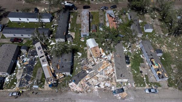 Tornado damage at Pavilion Estates mobile home community in Kalamazoo on Wednesday, May 8, 2024.