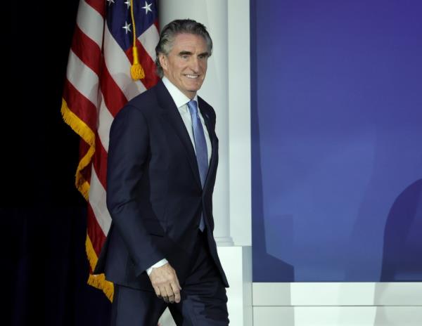 Republican presidential candidate North Dakota Gov. Doug Burgum arrives at the Republican Jewish Coalition's Annual Leadership Summit at The Venetian Resort Las Vegas on October 28, 2023 in Las Vegas, Nevada. 