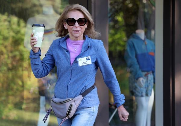 Paramount Global chairwoman Shari Redstone acknowledges reporters Wednesday.