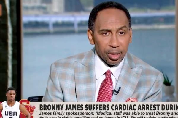 Stephen A. Smith discussing Bro<em></em>nny James suffering cardiac arrest on 