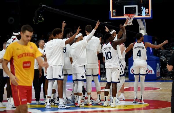 US players celebrate their won over Montenegro.