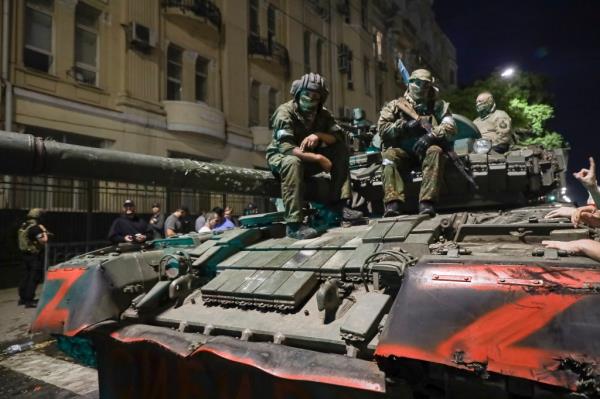 Wagner Group soldiers on tank