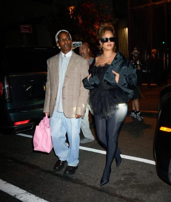 NEW YORK, NEW YORK - OCTOBER 04: ASAP Rocky and Rihanna go to Carbone for his 34th birthday on October 04, 2023 in New York City. (Photo by Jackson Lee/GC Images)