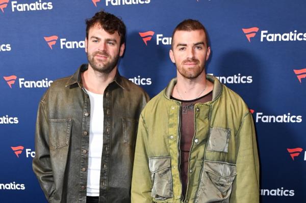 Alex Pall and Drew Taggart of The Chainsmokers at Michael Rubin's Fanatics Super Bowl party in Las Vegas, Nevada.