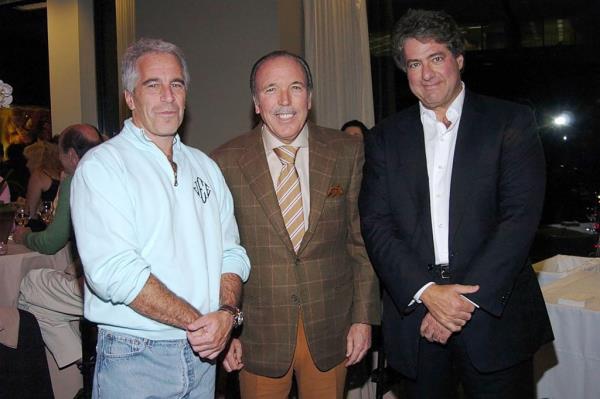 Black (right), the former Apollo CEO who's now worth over $10 billion, pictured with Epstein in 2005.