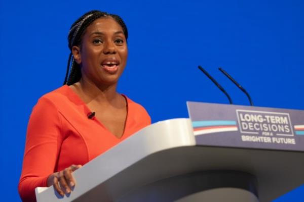 Mandatory Credit: Photo by Gary Roberts Photography/Shutterstock (14134284aa) Kemi Badenoch Secretary state for Business and Trade addresses the main hall on the second day of the Co<em></em>nservative Conference. Co<em></em>nservative Party Conference, Day 2, Manchester, UK - 02 Oct 2023