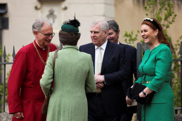 Prince Andrew, Sarah Ferguson, Princess Anne and her husband Vice Admiral Sir Tim Laurence, Prince Edward and his wife Sophie, Countess of Wessex attended Easter service at St. George's Chapel.