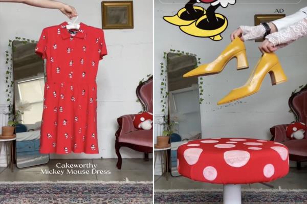 Seann Altman displays a pair of yellow shoes and the Minnie Mouse-themed dress.</p>

<p>　　